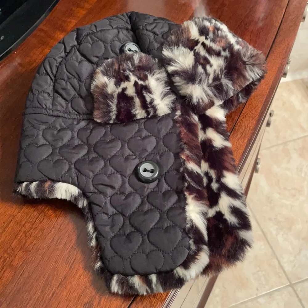 Betsey Johnson Leopard Black Trapper Winter Fur Hat
